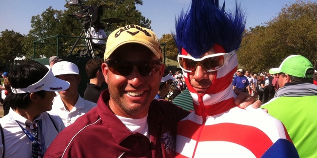 Brian Laur (left) Poses With a Crazy Golf Fan at the 2013 Ryder Cup